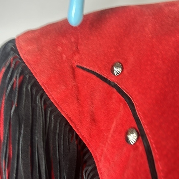 Tony Lama America red leather and suede fringe studded jacket vintage - Picture 7 of 16